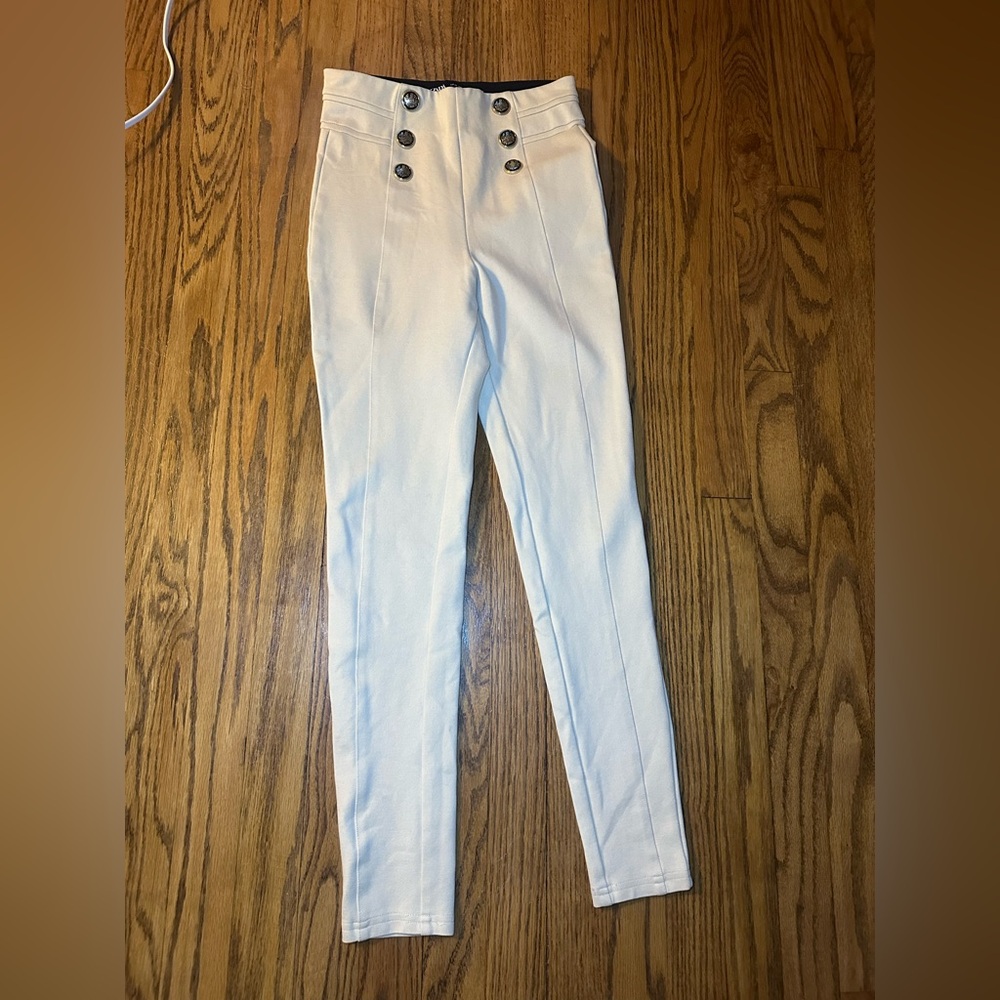 Zara Gold Button Straight Leg Work Pants Legging Stretch Size XS Classy